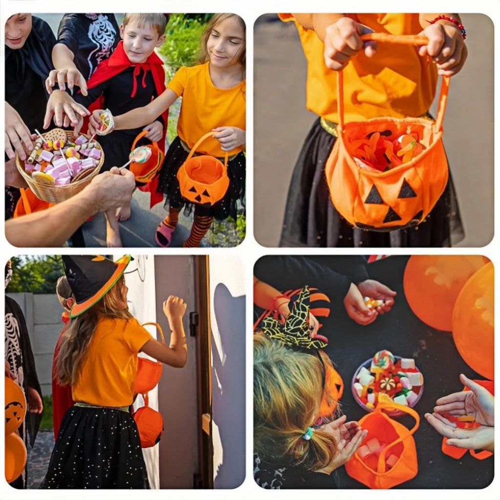 Halloween Pumpkin Candy Bags for Kids – Trick or Treat Buckets (3pcs)