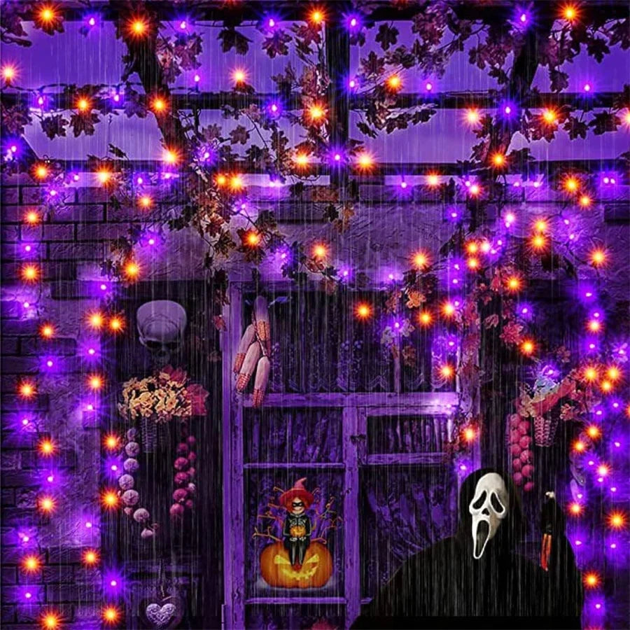 Orange & Purple Halloween Fairy String Lights – Outdoor Garland