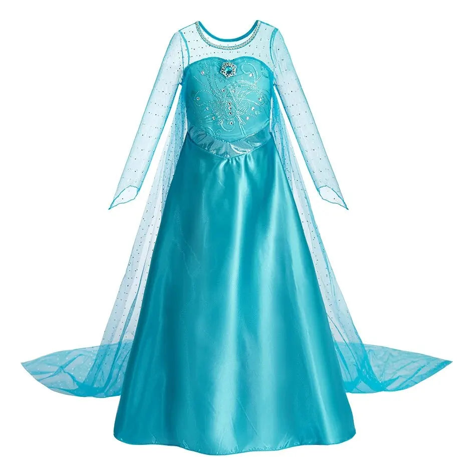 Girls' Elsa Snow Queen Halloween Costume – Princess Dress with Cloak