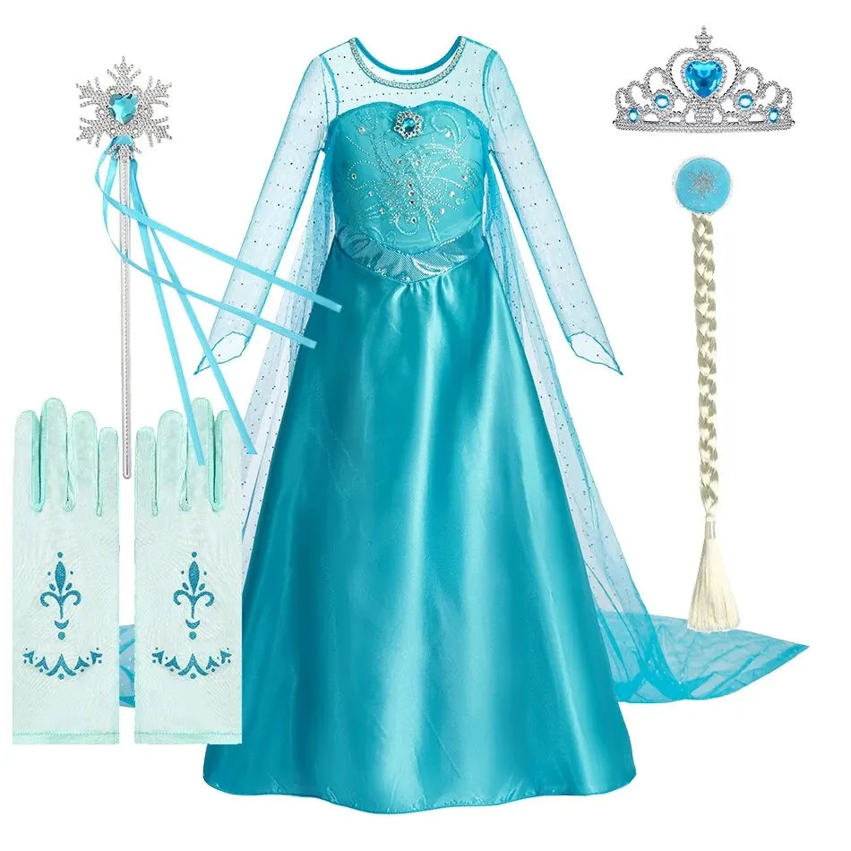 Girls' Elsa Snow Queen Halloween Costume – Princess Dress with Cloak