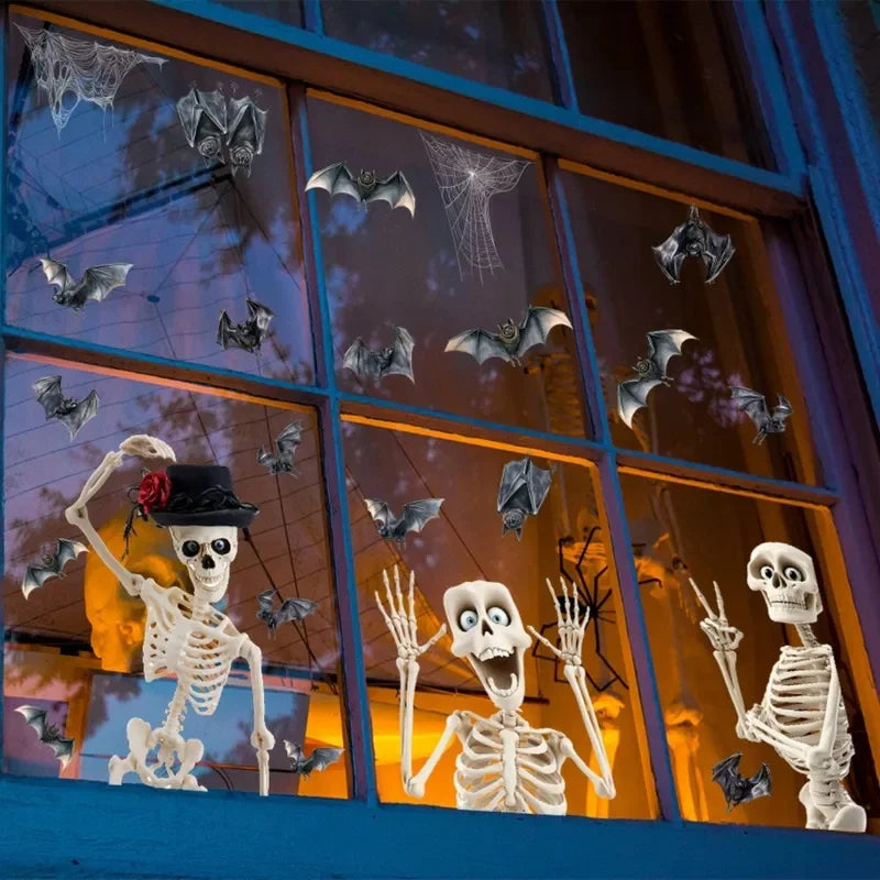 Halloween Window Stickers – Reusable Skeleton & Bat Wall Decorations
