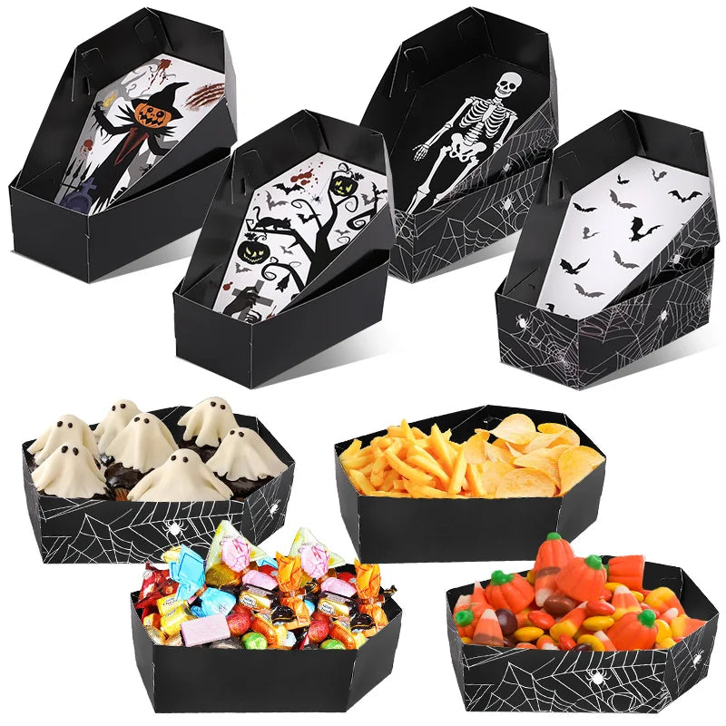 Halloween Coffin Paper Serving Trays & Gift Boxes (12/24 Pcs)