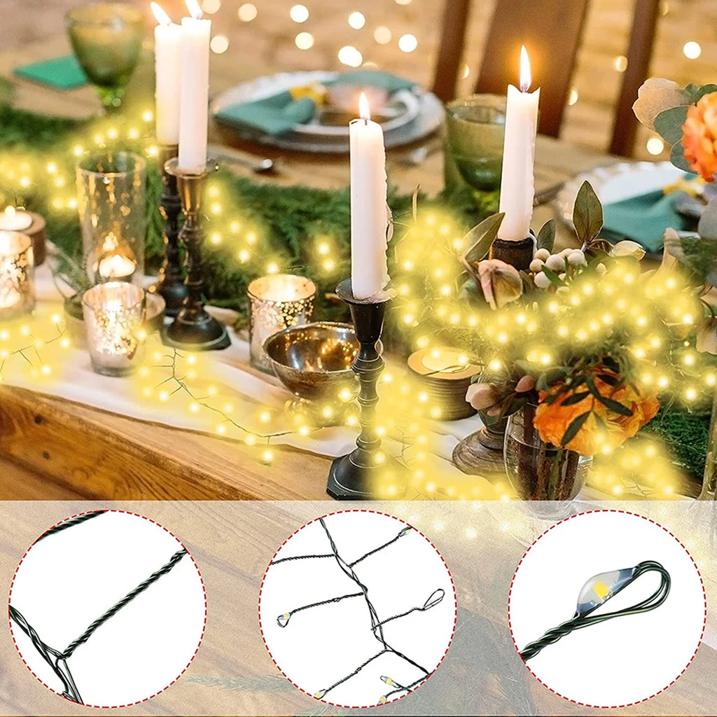 LED Cluster Fairy String Lights – Green Wire Christmas & Party Decor