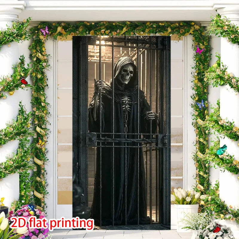 Gothic Skull & Cage Halloween Curtain