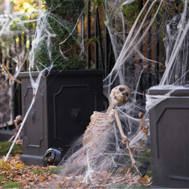 Halloween Stretch Cobweb with Fake Spiders – Scary Party Decor