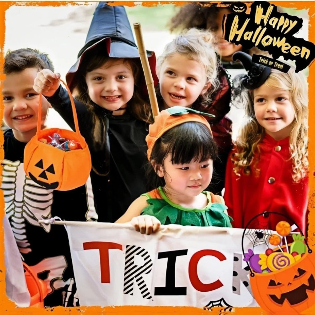 Halloween Pumpkin Candy Bags for Kids – Trick or Treat Buckets (3pcs)