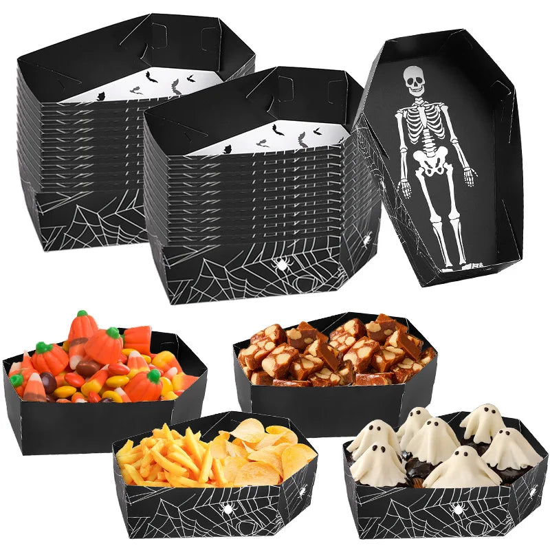 Halloween Coffin Paper Serving Trays & Gift Boxes (12/24 Pcs)