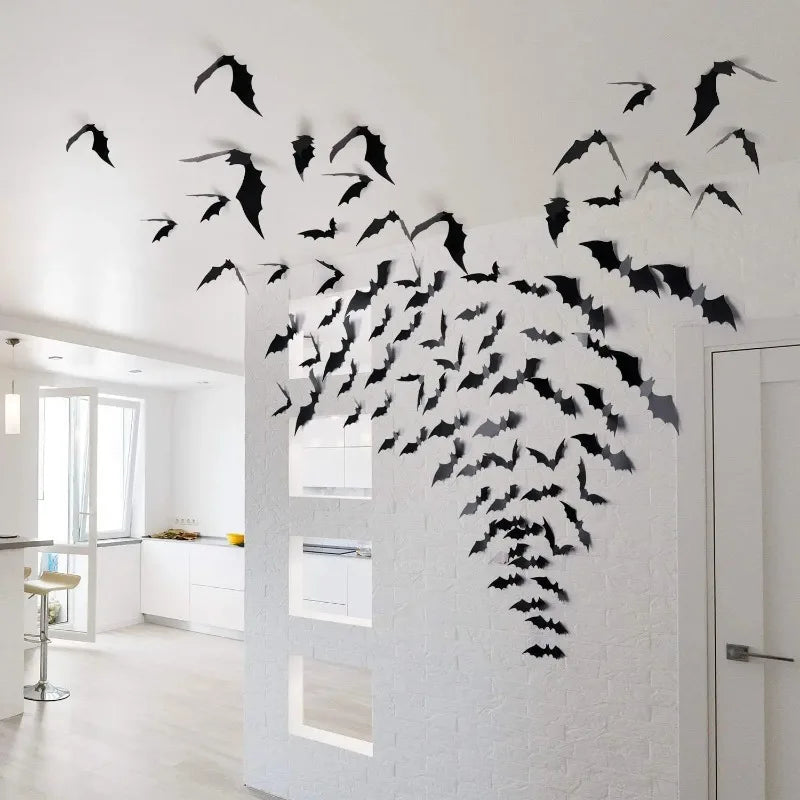3D Halloween Bat Wall Sticker – Purple Night Light Decor