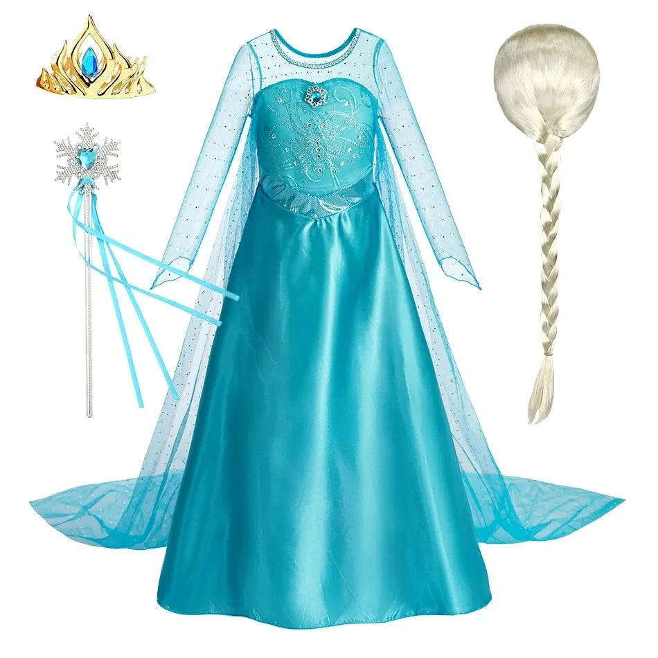 Girls' Elsa Snow Queen Halloween Costume – Princess Dress with Cloak