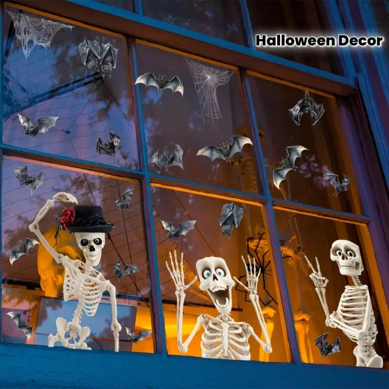 Halloween Window Stickers – Reusable Skeleton & Bat Wall Decorations