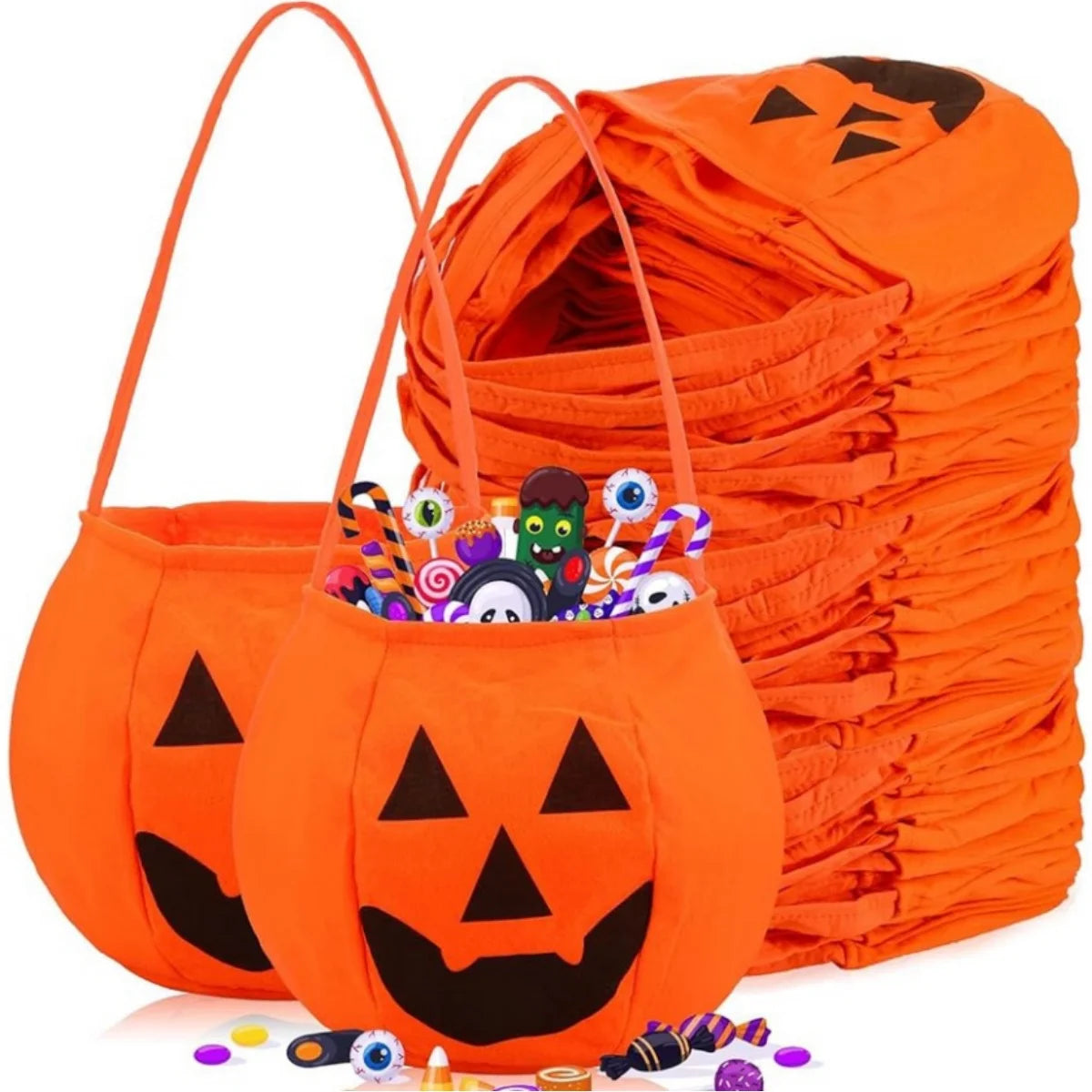 Halloween Pumpkin Candy Bags for Kids – Trick or Treat Buckets (3pcs)