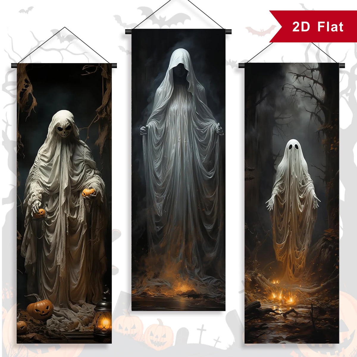 Halloween Skeleton & Ghost Banner – 3pcs
