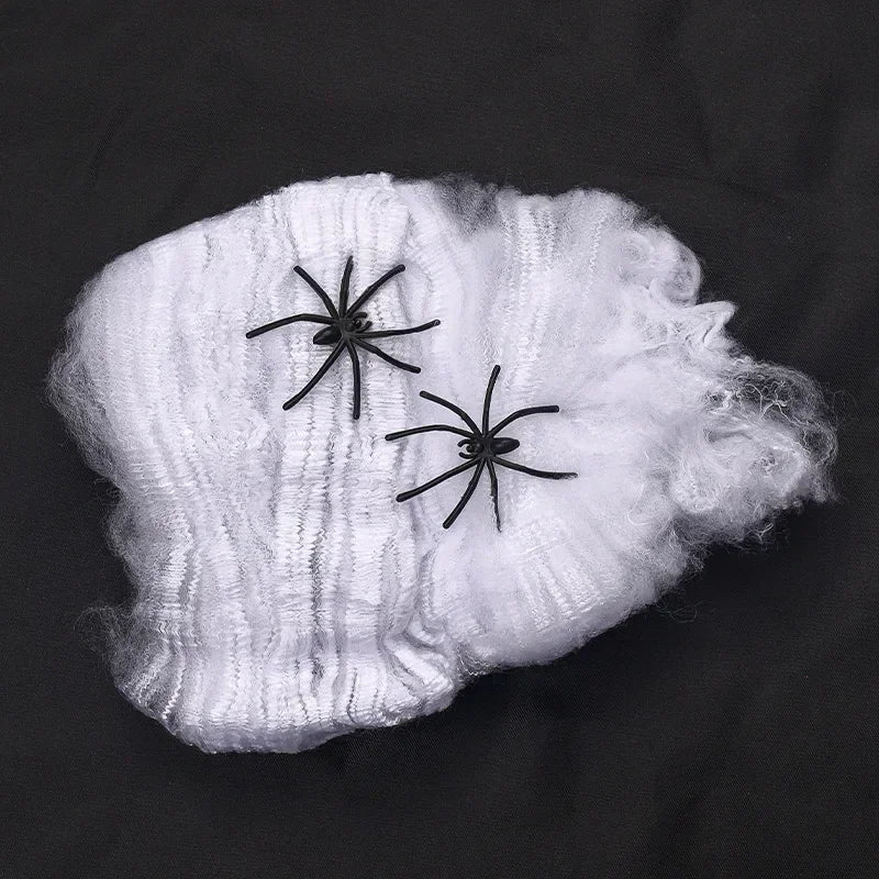 Halloween Stretch Cobweb with Fake Spiders – Scary Party Decor