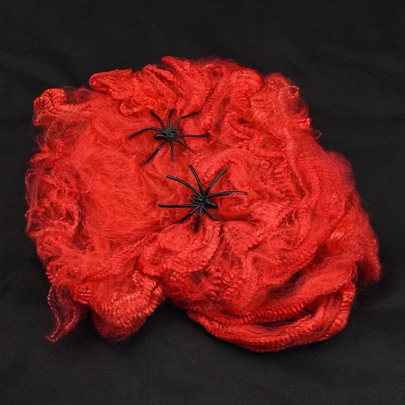 Halloween Stretch Cobweb with Fake Spiders – Scary Party Decor