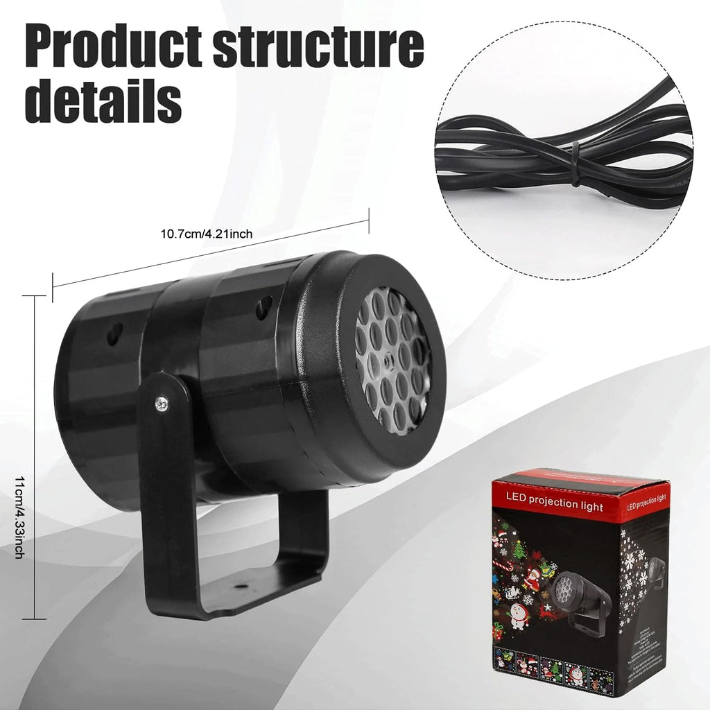 LED Christmas Projector Light – 16 Patterns, USB Rotating