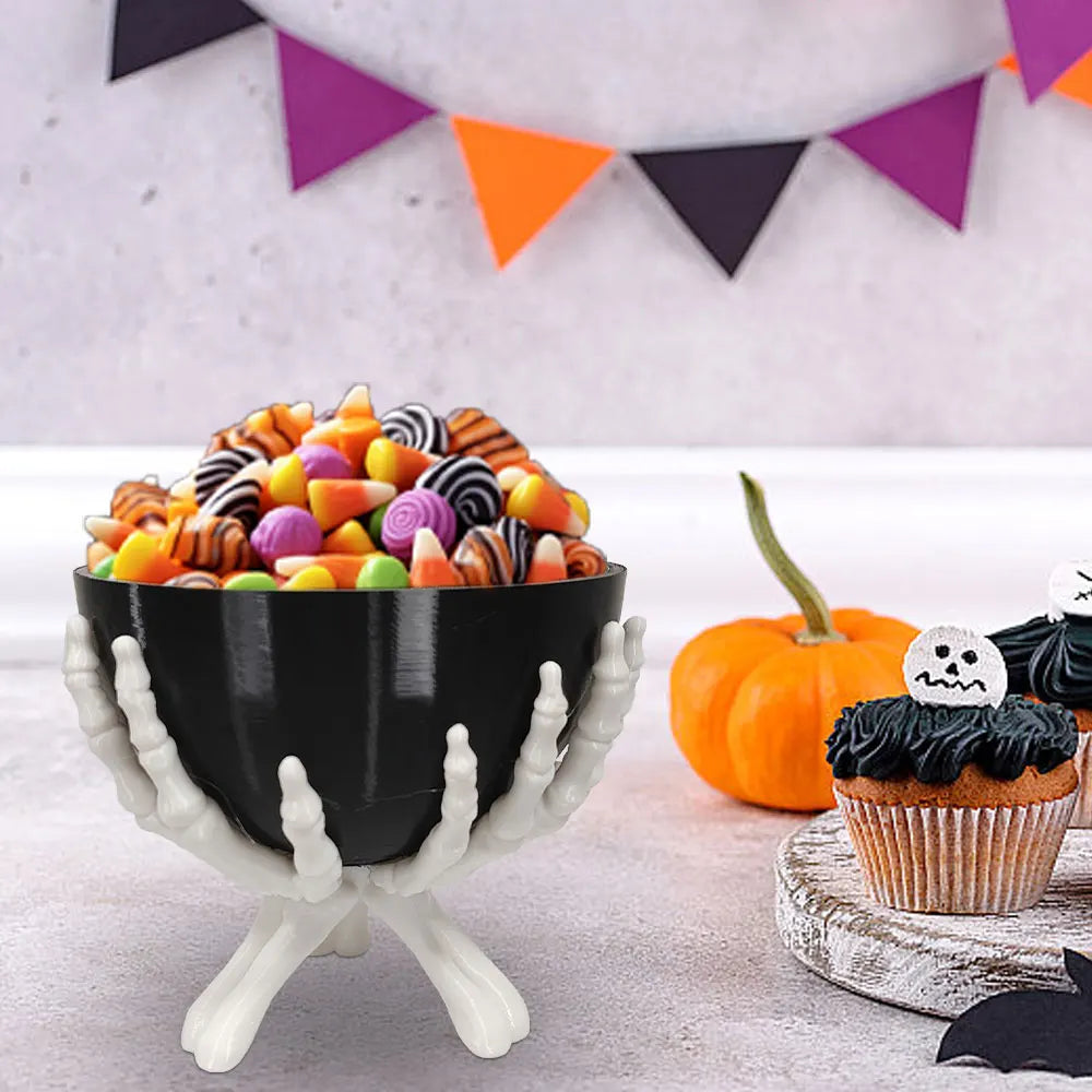 Gothic Skeleton Hands Halloween Candy Bowl – Spooky Home Decor Organizer