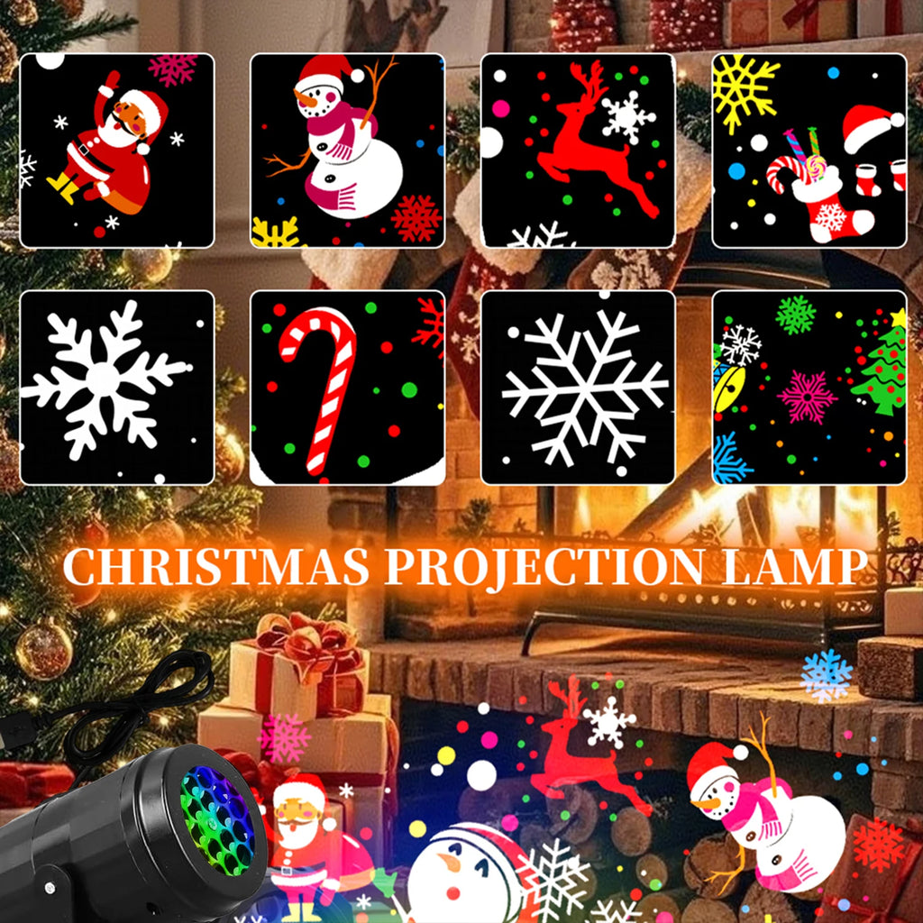 LED Christmas Projector Light – 16 Patterns, USB Rotating