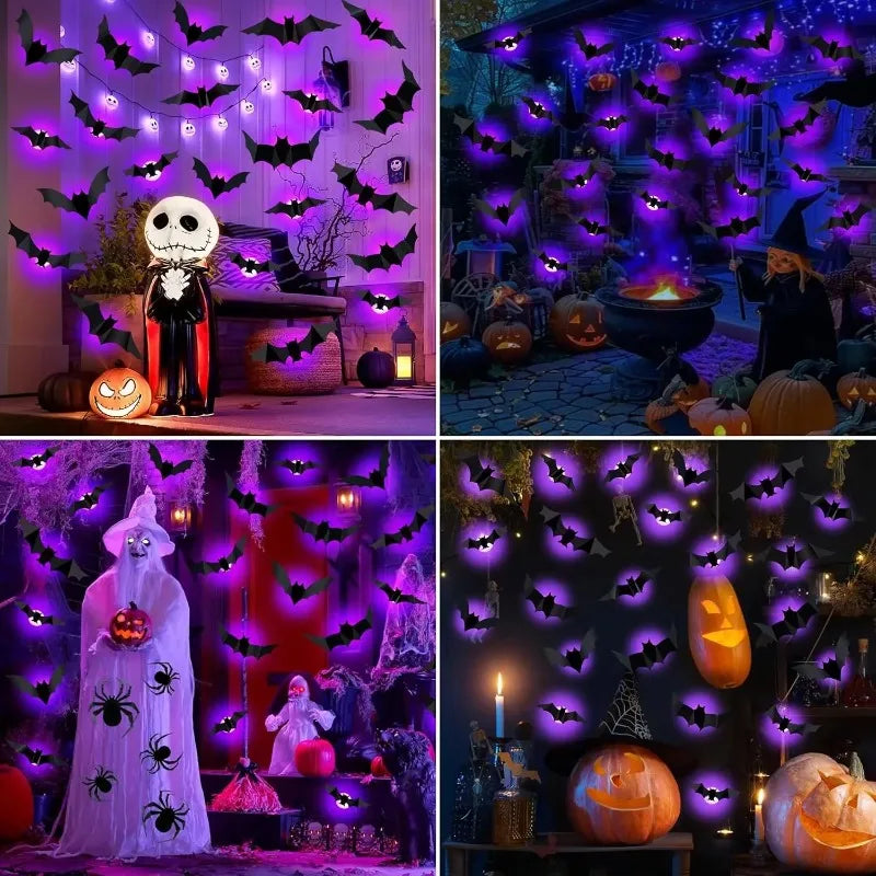 3D Halloween Bat Wall Sticker – Purple Night Light Decor