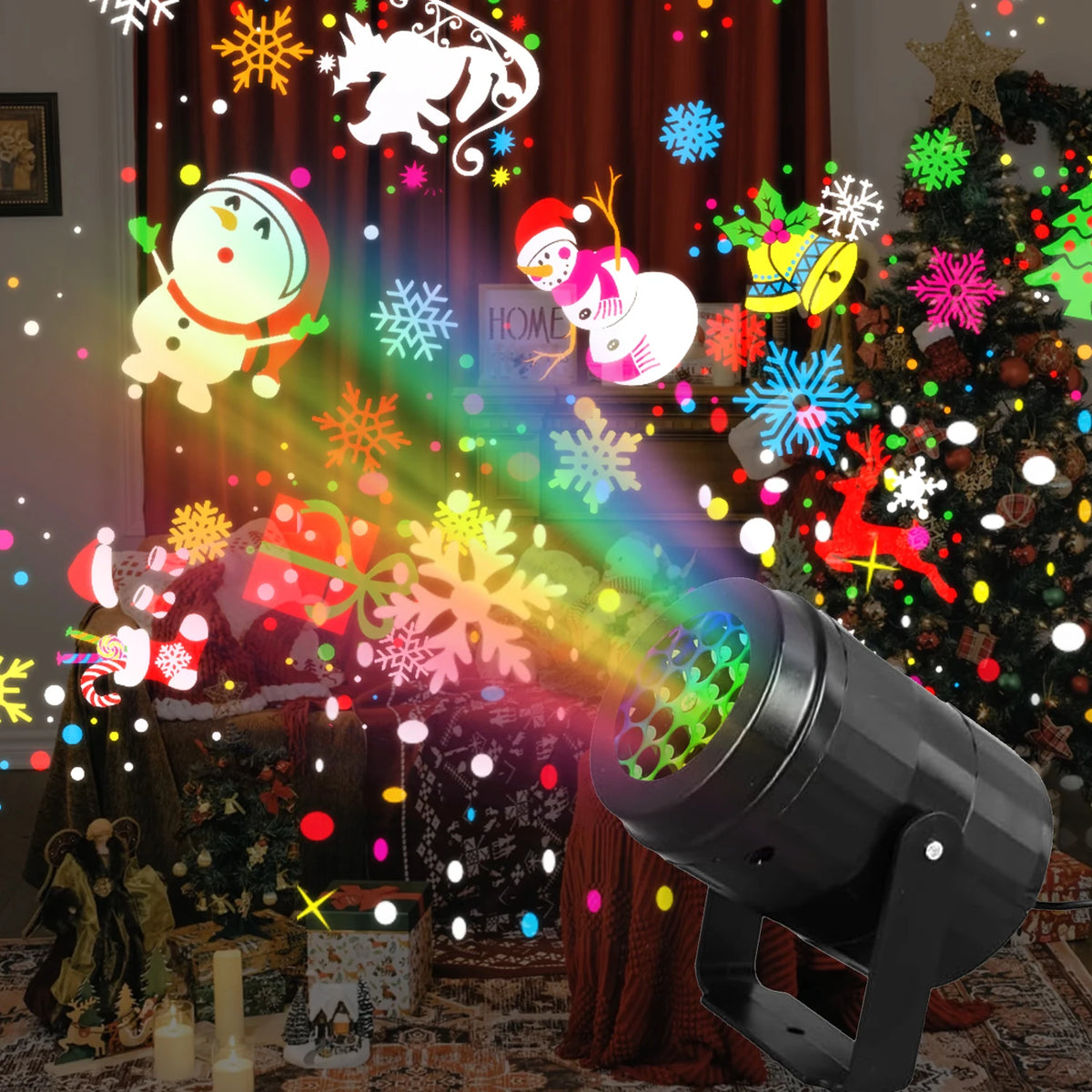 LED Christmas Projector Light – 16 Patterns, USB Rotating