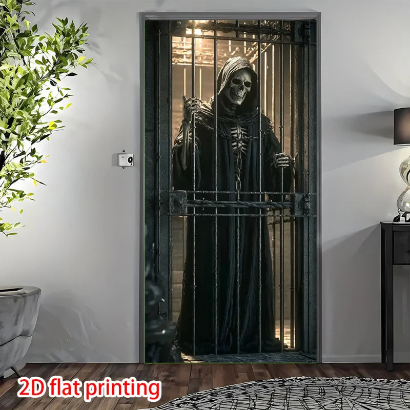 Gothic Skull & Cage Halloween Curtain